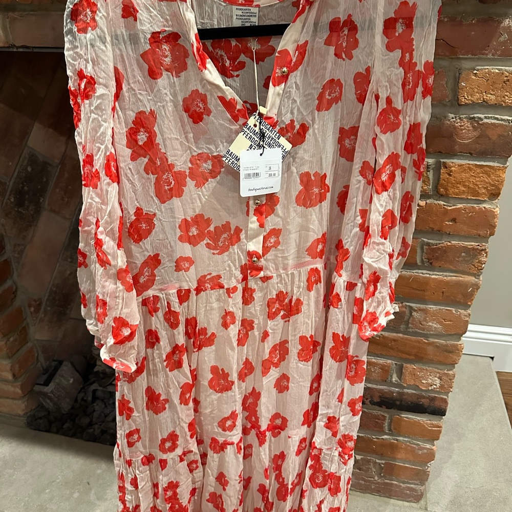 Floral Red and White Dress